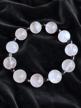Rose Quartz & Gray Hematite Beaded Stretch Bracelet | Handmade